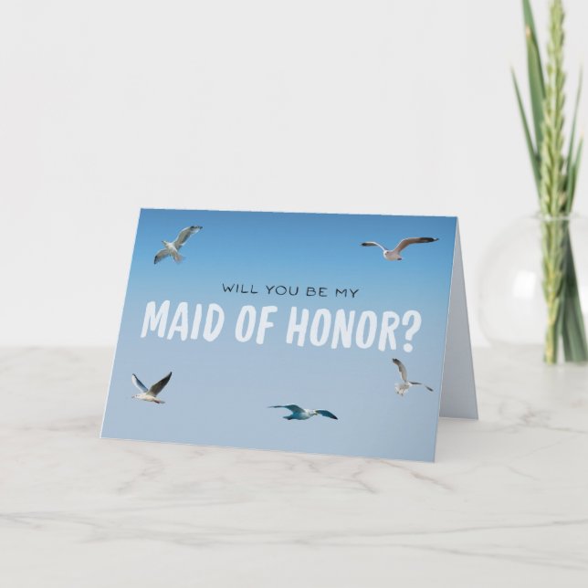 Carte Blue Ombre Seagulls Coastal Maid of Honor Proposit (Devant)