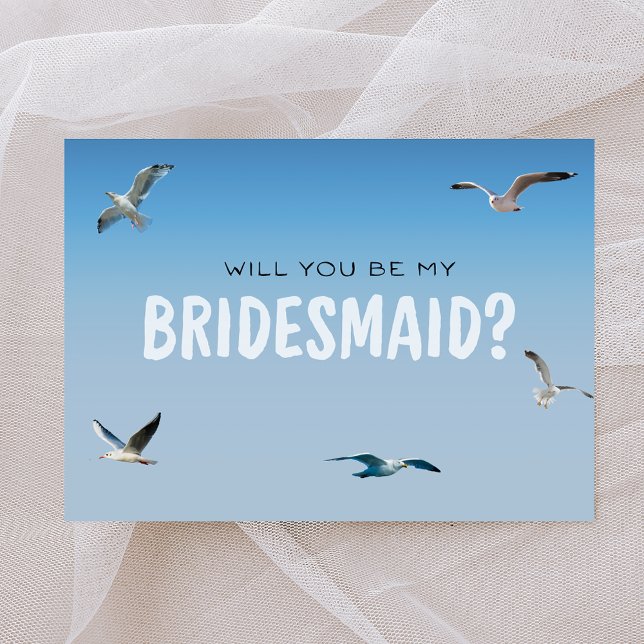 Carte Blue Ombre Seaguls Coastal Bridesmaid Proposition (Créateur téléchargé)