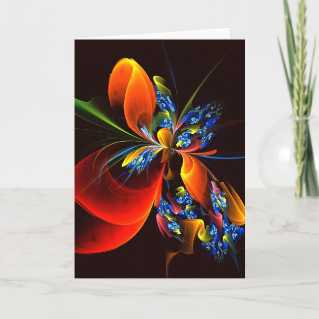 Carte Blue Orange Floral Moderne Art Abstrait Motif #03 (Devant)