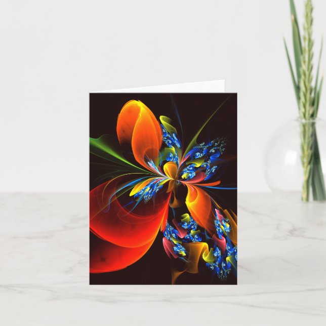 Carte Blue Orange Floral Moderne Art Abstrait Motif #03 (Devant)