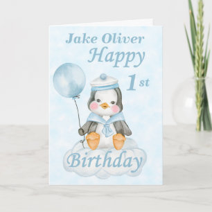 Carte Blue Penguin 1er Anniversaire