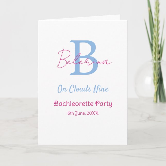 Carte blue pink on clouds nine monogram bachelorette par (Devant)