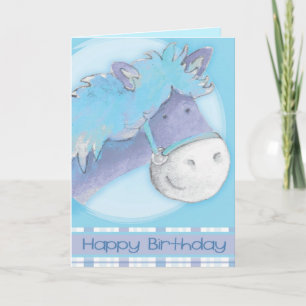 Carte Blue pony horse watercolor art Birthday Card