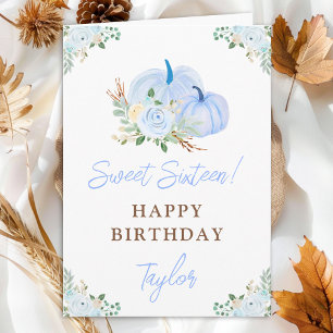 Carte Blue Pumpkins Floral Sweet Sixteen Anniversaire