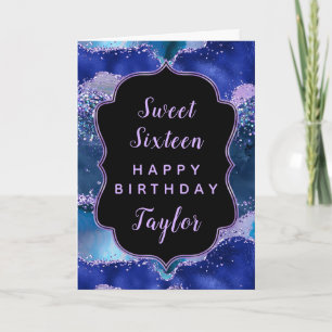 Carte Blue Purple Ocean Agate Sweet 16 Joyeux anniversai