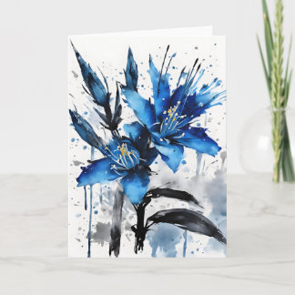 Carte Blue Puya - Watercolor flowers
