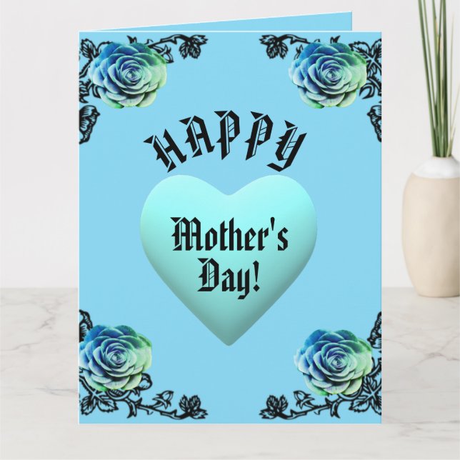 Carte Blue Rose and Heart Lace Mother's Day  (Devant)