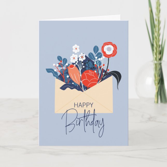 Carte Blue Scandinavian Floral Birthday Card (Devant)