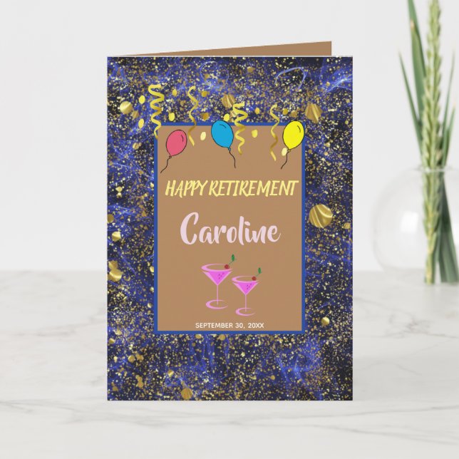 Carte Blue Smoke Gold Moons & Ballons Bonne retraite (Devant)