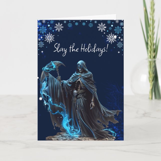 Carte Blue Snowflake Grim Reaper Drôle Horreur Noël (Devant)