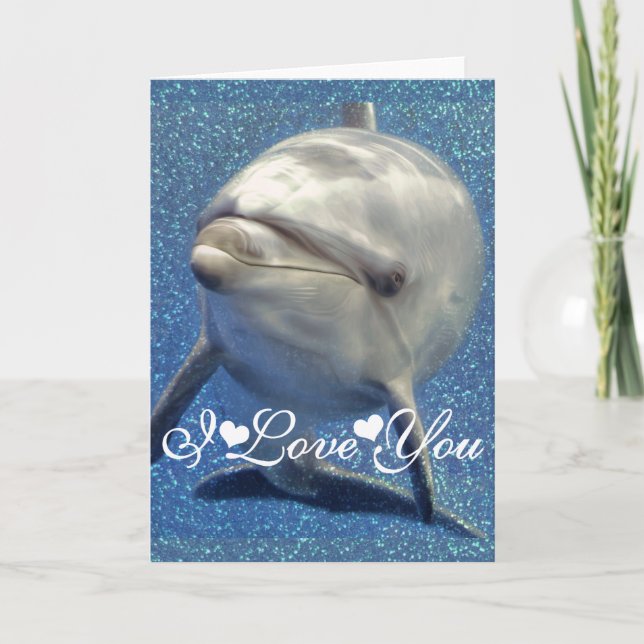 Carte Blue Sparkle Dolphin Photo Image I Love You (Devant)