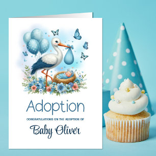 Carte Blue Stork Baby Boy Adoption Félicitations