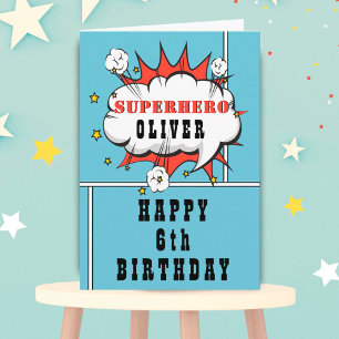 Carte Blue Superhero Comic Speech Bubble Boy Anniversair