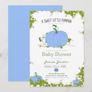 Carte Blue Sweet petit citrouille vigne Baby shower Invi