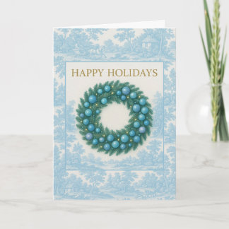 Carte Blue Toile Holiday Card with Winter Wreath