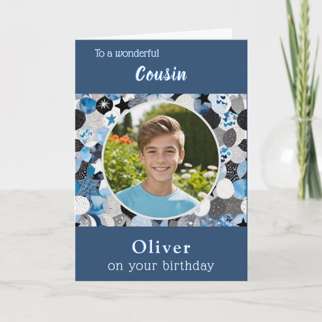 Carte Blue Trendy Modern Cousin Birthday Custom Photo (Devant)