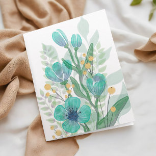 Carte Blue Watercolor Blooms Business Joyeux Anniversair