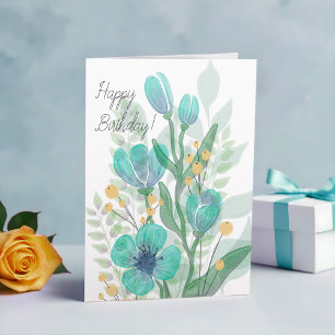 Carte Blue Watercolor Blooms Business Joyeux Anniversair