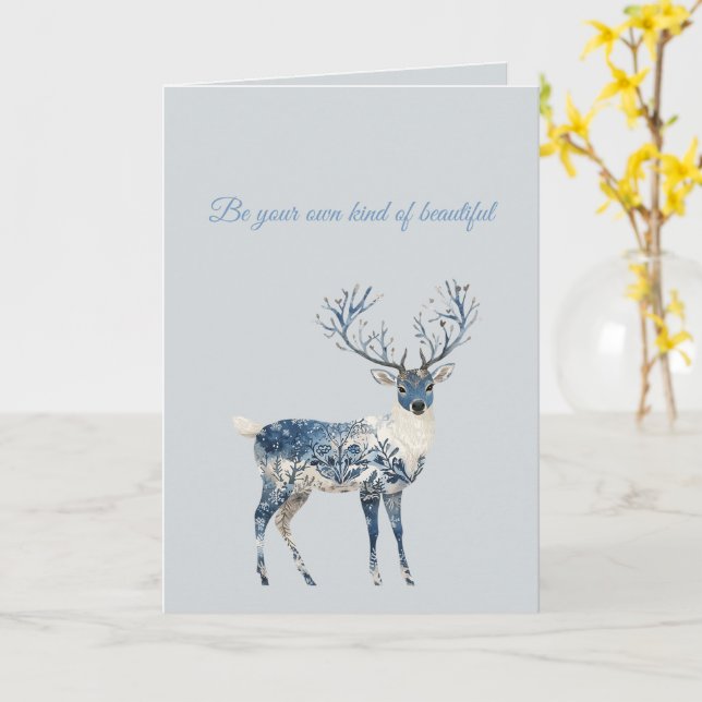Carte Blue White Chic Deer Birthday (Fleur jaune)