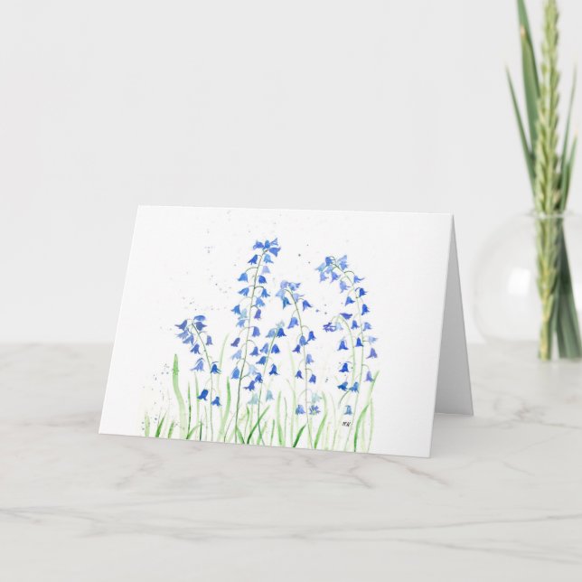 Carte Bluebells fleurs bleues bois aquarelle (Devant)