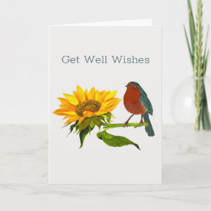 Carte Bluebird and Sunflower Chevaucher Get Well Card