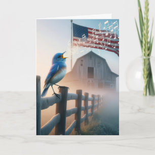 Carte Bluebird Chante Avec Drapeau Américain