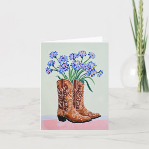 Carte Bluebonnets Cowgirl Boot peint à la main Texas