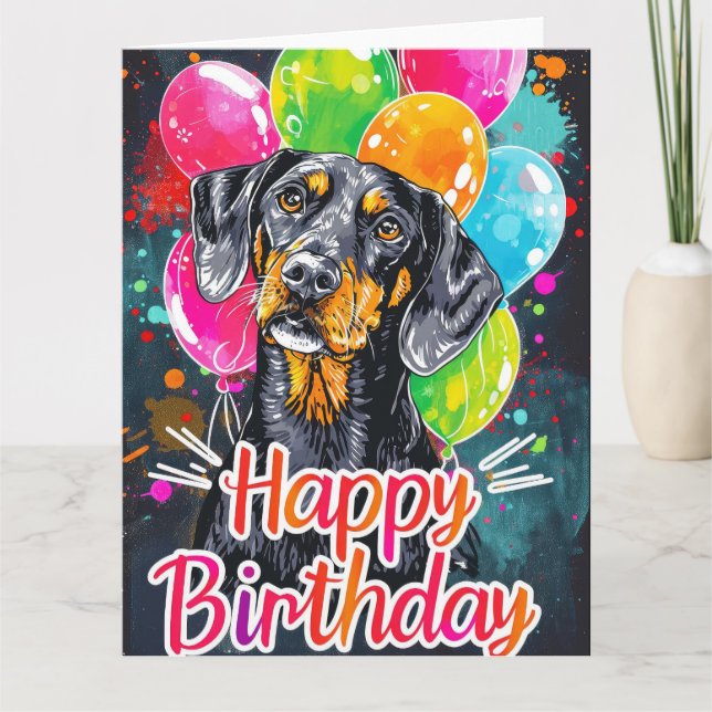 Carte Bluetick Coonhound avec Ballons (Devant)