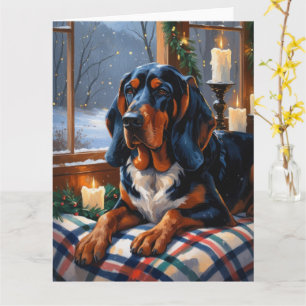 Carte Bluetick Coonhound avec lumières de Noël Vacances
