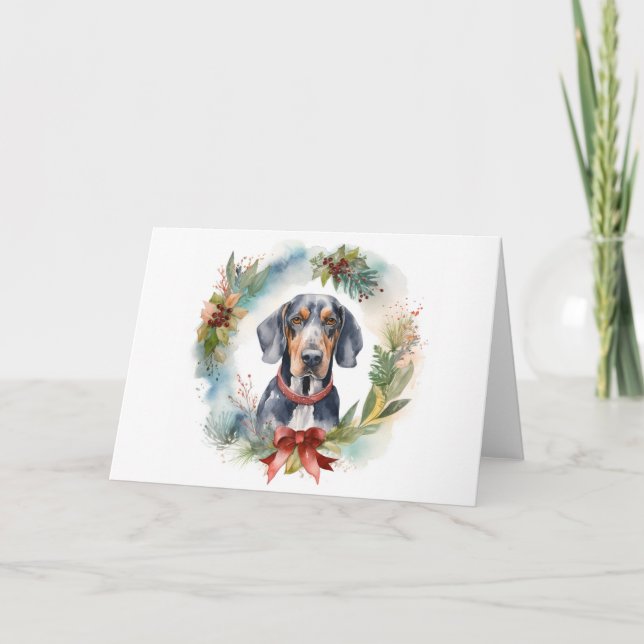 Carte Bluetick Coonhound Christmas Wreath Festive Pup (Devant)