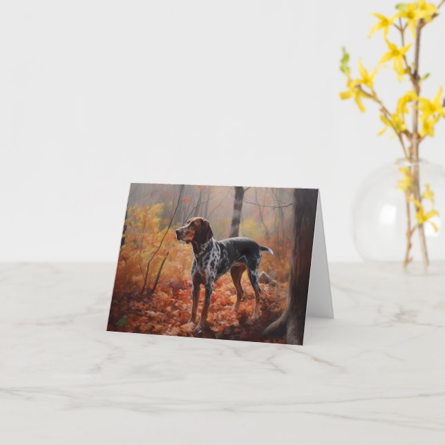 Carte Bluetick Coonhound dans les feuilles d'automne qui (Fleur jaune)