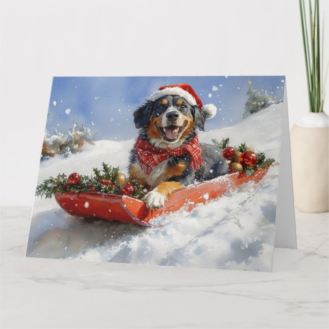 Carte Bluetick Coonhound Dog dans Sledge Noël (Devant)