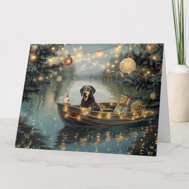 Carte Bluetick Coonhound Noël Festive Voyage (Devant)