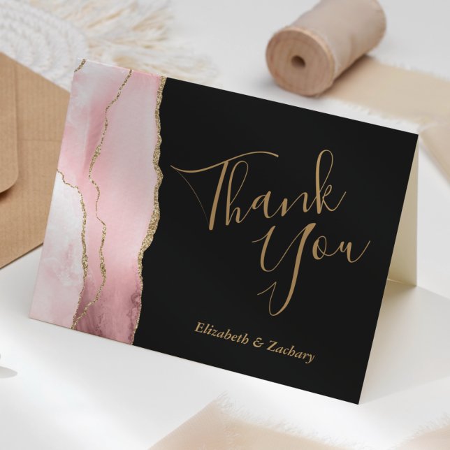 Carte Blush Agate Gold Glitter Dark Wedding Thank (Créateur téléchargé)