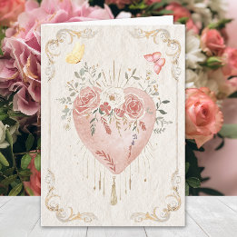 Carte Blush Baroque Floral Sacred Heart Happy Valentines