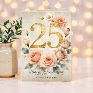 Carte Blush Floral Aquarelle Vintage 25e Anniversaire