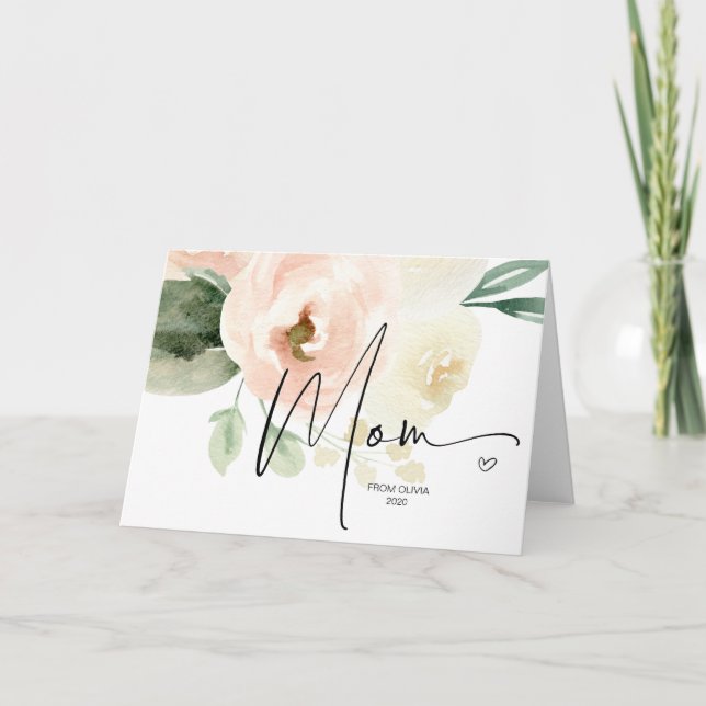 Carte Blush Floral Cadeau pour Maman Joyeux Coeur de la  (Devant)