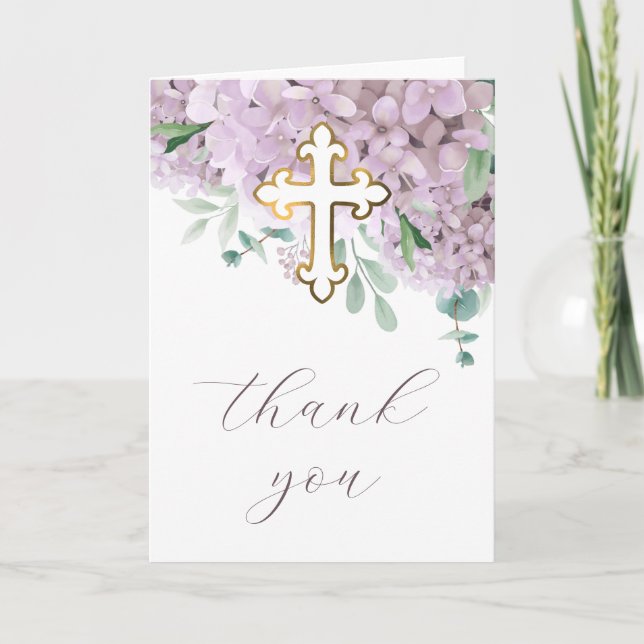 Carte Blush Hydrangea Holy Cross Religious Thank You (Devant)