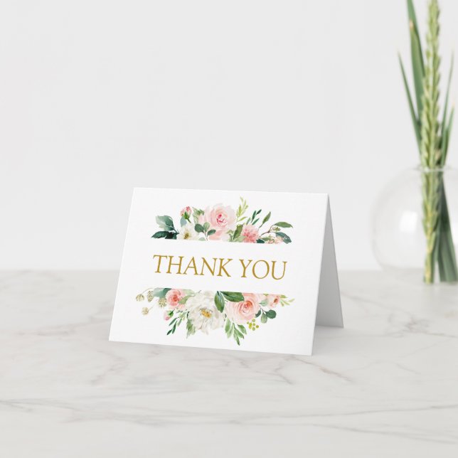 Carte Blush moderne | MERCI MARIAGE or floral (Devant)