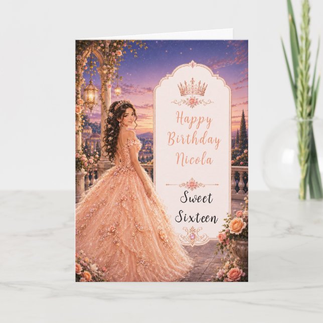 Carte Blush Peach Sweet 16 Princesse Jardin (Devant)