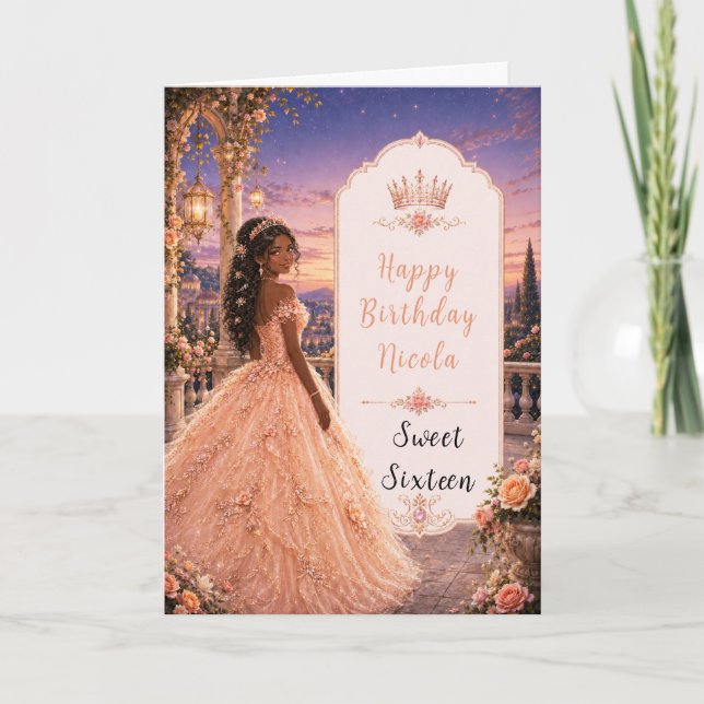 Carte Blush Peach Sweet 16 Princesse Jardin (Devant)