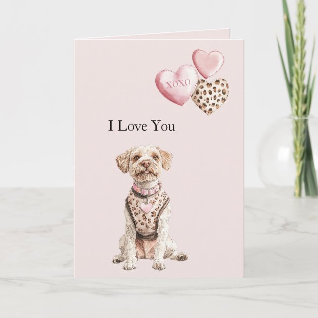 Carte Blush Pink Dog Hearts Love (Devant)