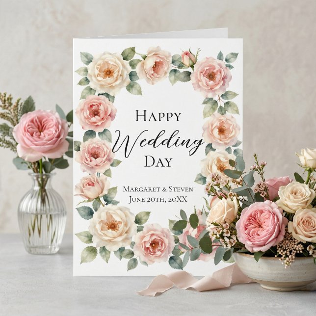 Carte Blush Pink Rose Watercolor Wedding Congratulations (Créateur téléchargé)