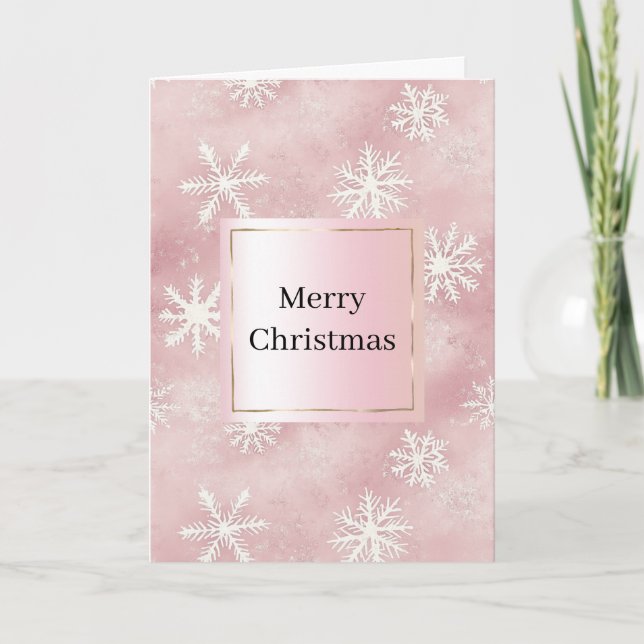Carte Blush Rose Blanc Flocons de Neige Noël (Devant)