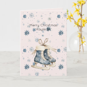 Carte Blush Rose Bleu Flocons de Neige Patins à Glace No