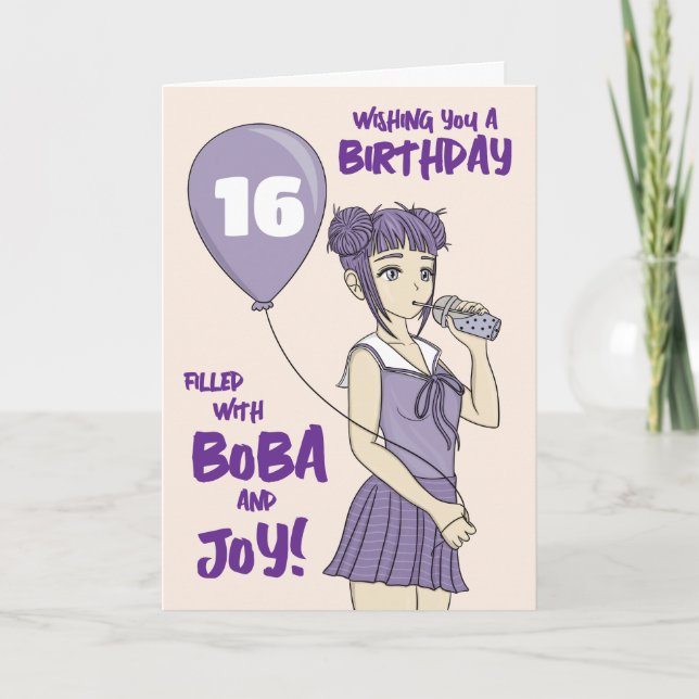 Carte Boba Bubble Thé Anime Fille Anniversaire (Devant)