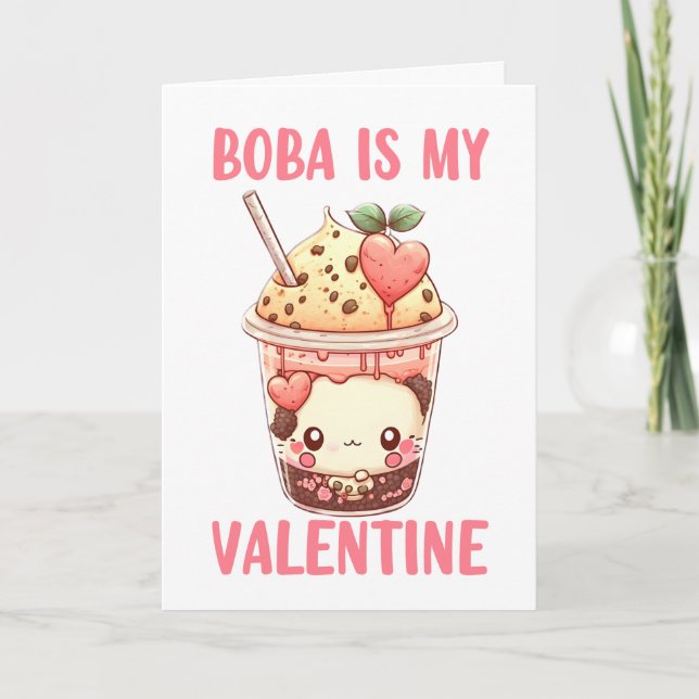 Carte Boba est mon Valentine mignon thé bulle rose (Devant)