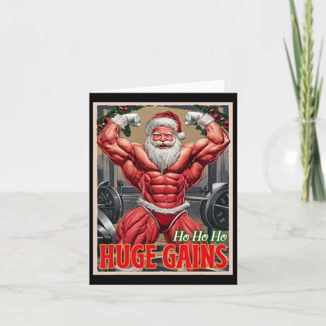 Carte Bodybuilding Père Noël Ho Ho Gains Énormes Poids (Devant)