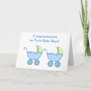 Carte Boguet bleu de bébés jumeaux de félicitations