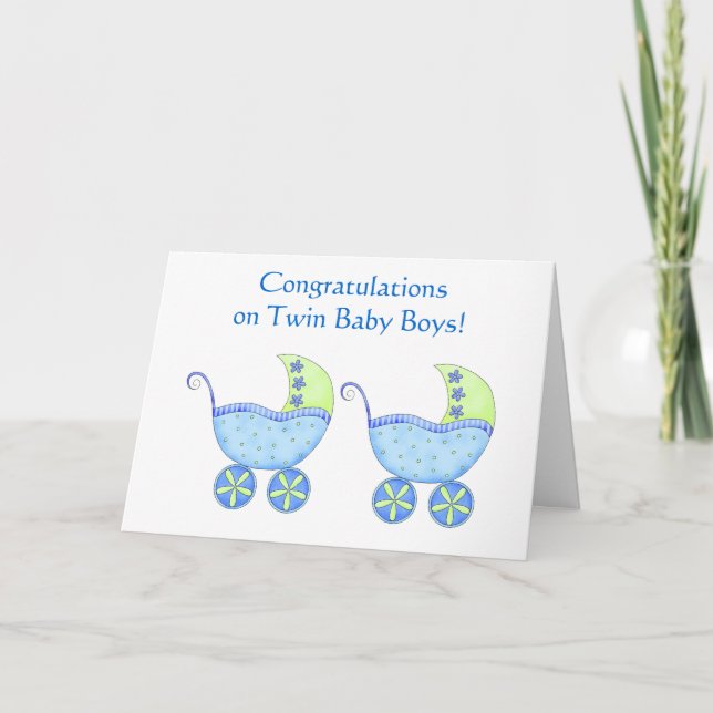 Carte Boguet bleu de bébés jumeaux de félicitations (Devant)